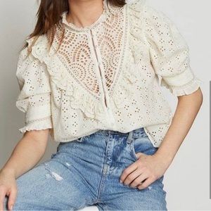 Love the label by Anthropologie ruffle top cream size XS